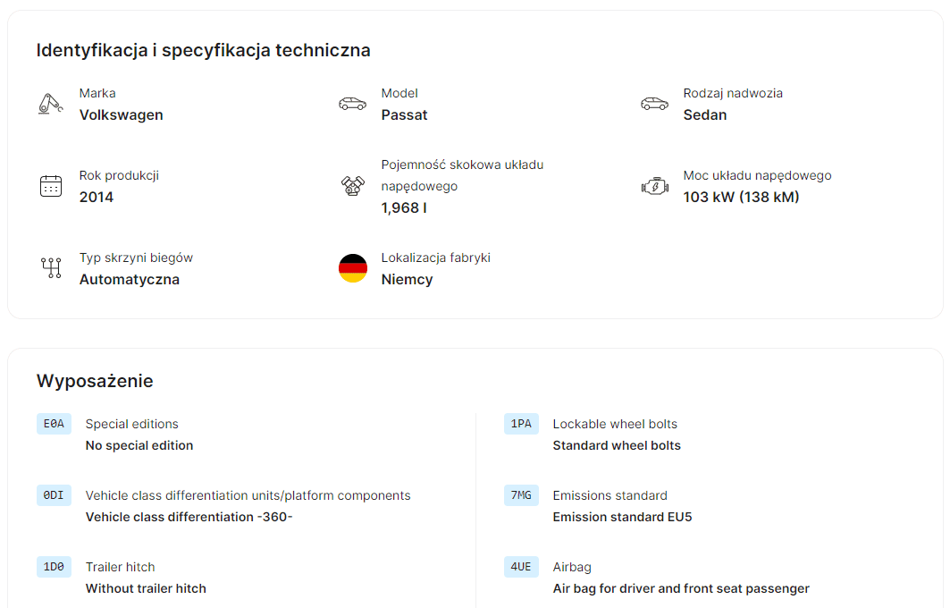 wyposazenie i specyfikacja carvertical